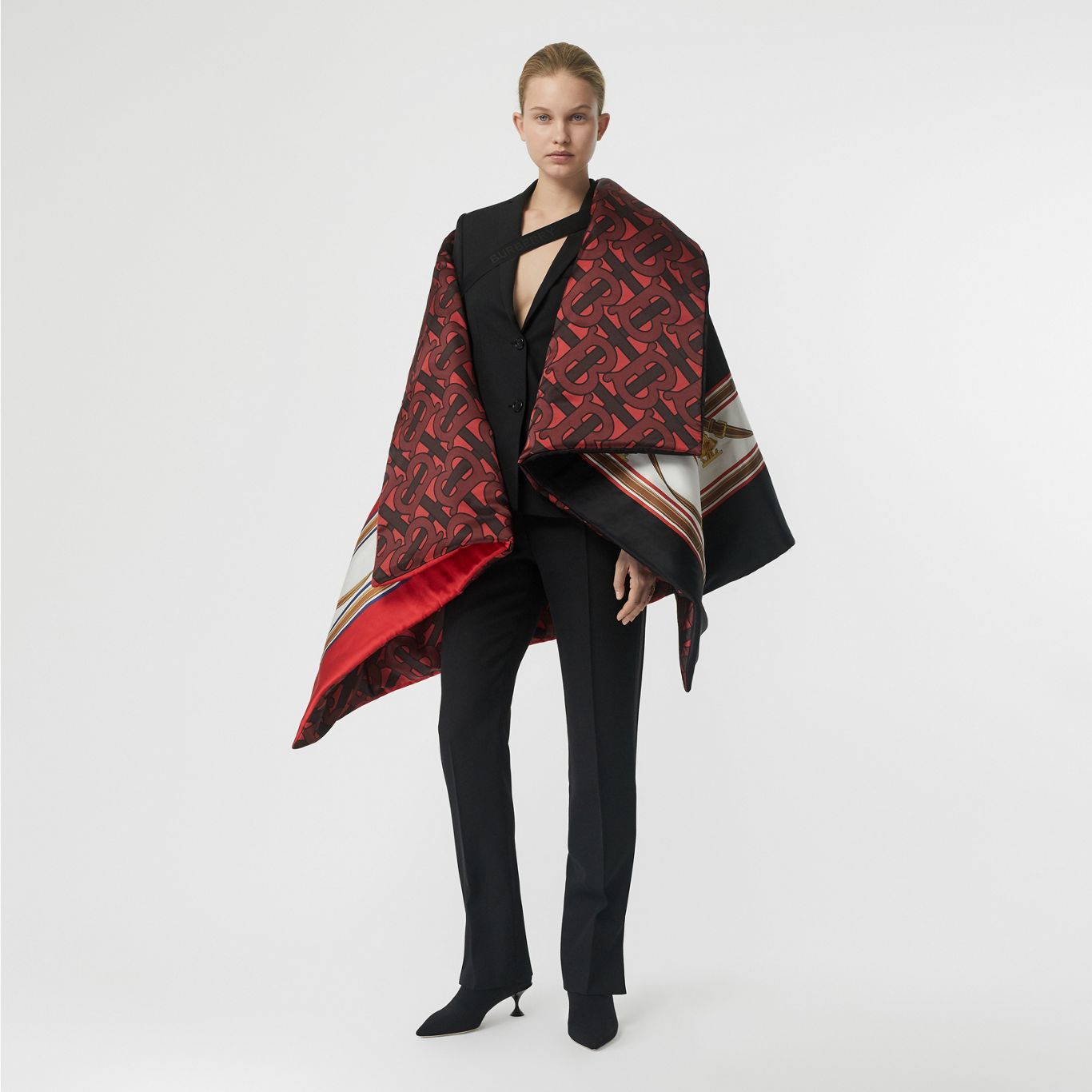 Archive Scarf Print Silk Satin Oversized Puffer Cape